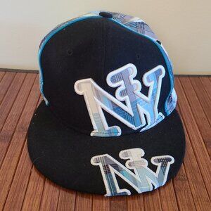 City Hunter NY New York Ultimate Fitted Black Blue Plaid Cap